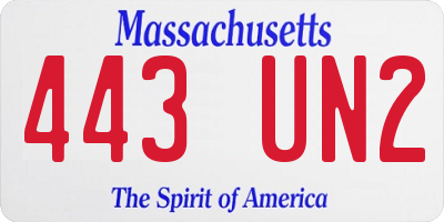 MA license plate 443UN2