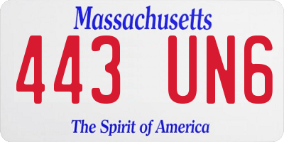 MA license plate 443UN6
