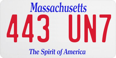 MA license plate 443UN7