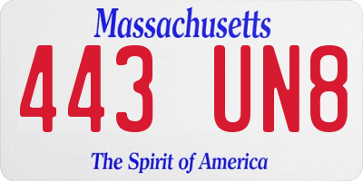 MA license plate 443UN8