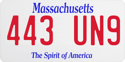 MA license plate 443UN9