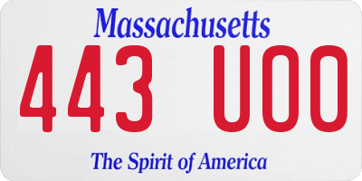 MA license plate 443UO0