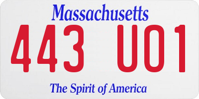 MA license plate 443UO1
