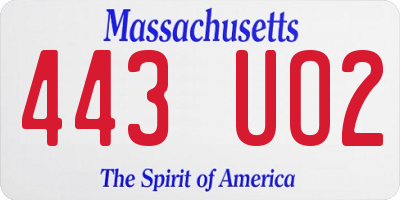 MA license plate 443UO2