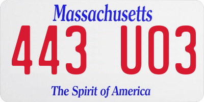 MA license plate 443UO3