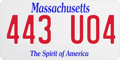 MA license plate 443UO4