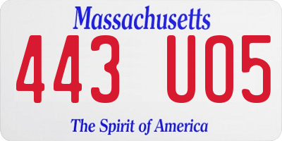 MA license plate 443UO5