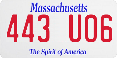 MA license plate 443UO6