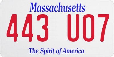 MA license plate 443UO7