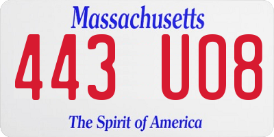 MA license plate 443UO8