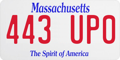 MA license plate 443UP0