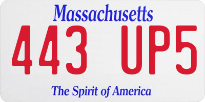 MA license plate 443UP5