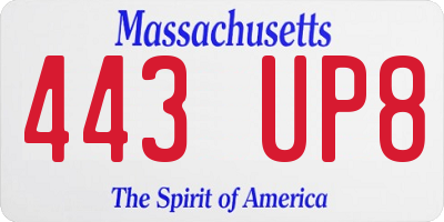 MA license plate 443UP8
