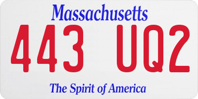 MA license plate 443UQ2