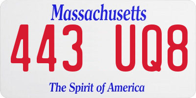 MA license plate 443UQ8