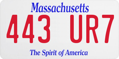 MA license plate 443UR7