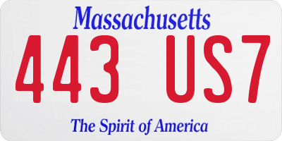 MA license plate 443US7