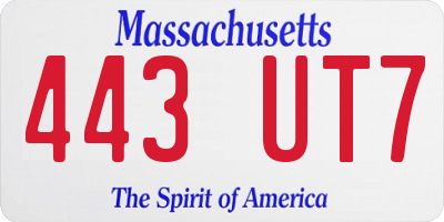MA license plate 443UT7