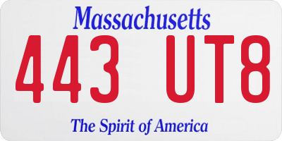 MA license plate 443UT8
