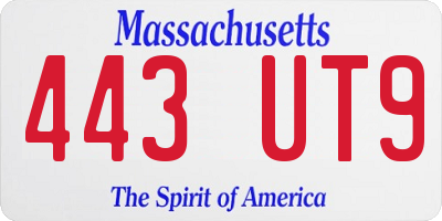 MA license plate 443UT9