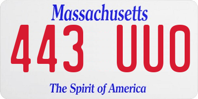 MA license plate 443UU0