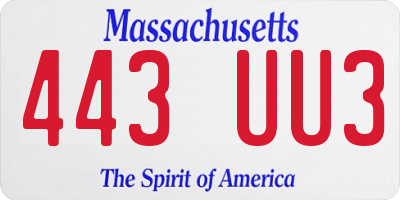 MA license plate 443UU3
