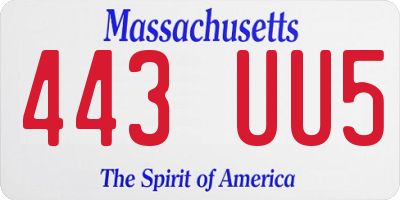 MA license plate 443UU5
