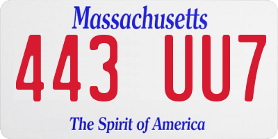 MA license plate 443UU7
