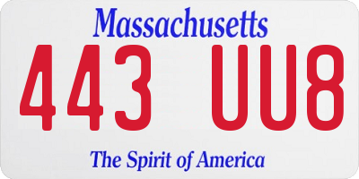 MA license plate 443UU8