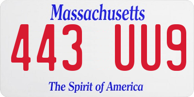 MA license plate 443UU9