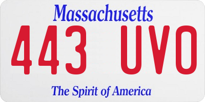 MA license plate 443UV0