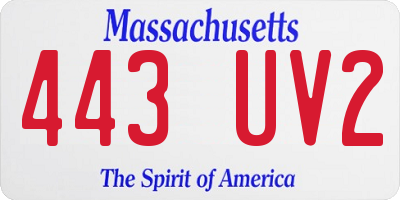 MA license plate 443UV2