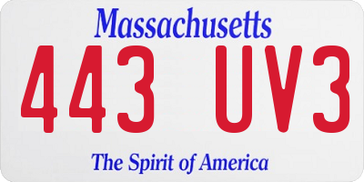 MA license plate 443UV3