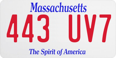 MA license plate 443UV7