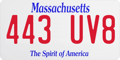 MA license plate 443UV8