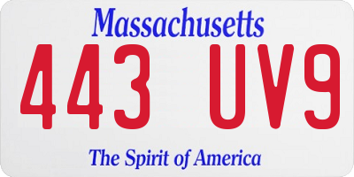 MA license plate 443UV9