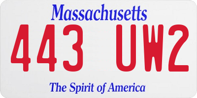 MA license plate 443UW2