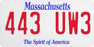 MA license plate 443UW3
