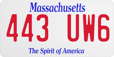 MA license plate 443UW6