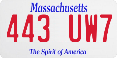 MA license plate 443UW7