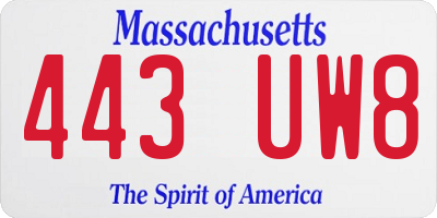 MA license plate 443UW8