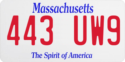 MA license plate 443UW9