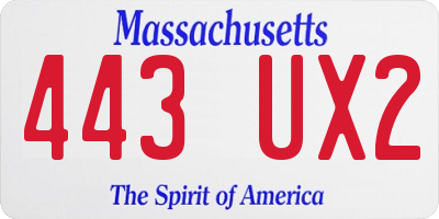 MA license plate 443UX2