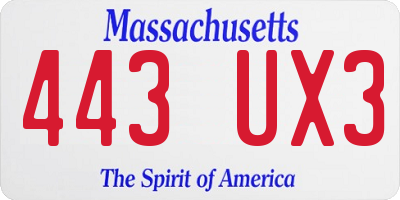 MA license plate 443UX3