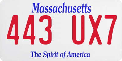 MA license plate 443UX7