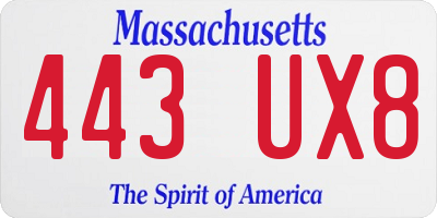 MA license plate 443UX8