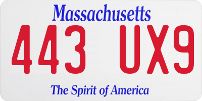 MA license plate 443UX9