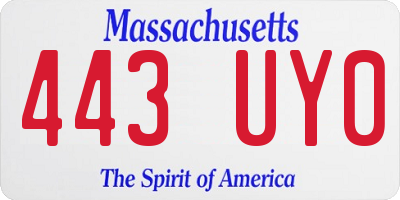 MA license plate 443UY0