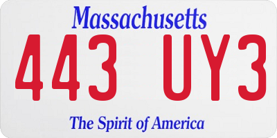 MA license plate 443UY3