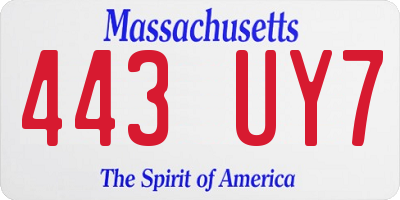MA license plate 443UY7